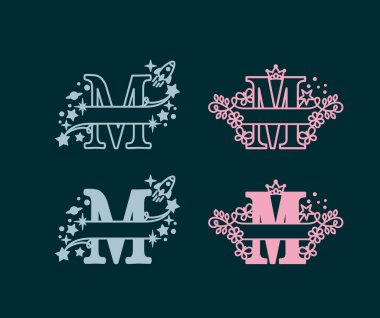 Alfabe Böl Monogramları. Bebek ismi monogramı. Harf Monogramını böl. Alfabe Çerçeve Yazıtipi. Lazer şablonu kesti. İlk harfler..
