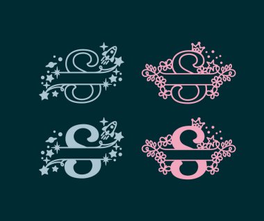 Alfabe Böl Monogramları. Bebek ismi monogramı. Harf Monogramını böl. Alfabe Çerçeve Yazıtipi. Lazer şablonu kesti. İlk harfler..
