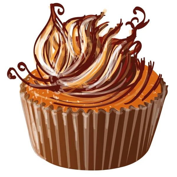 Tereyağlı Yumuşak Karamel Kaplı Çikolatalı Kek Resimleme — Stok Vektör