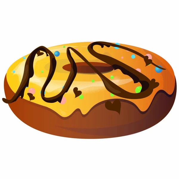 Donut Com Glacê Amarelo Xarope Chocolate Ilustração — Vetor de Stock