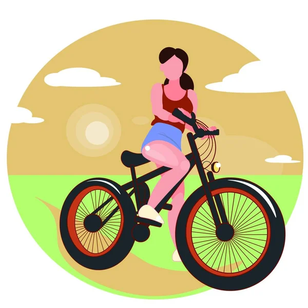 배경에 자전거타는 활동적 소녀가 노천에서 즐겁게 생태계 스톡 일러스트레이션