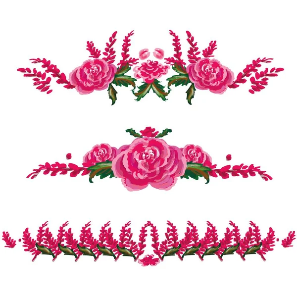 Elementi Rose Illustrazione Cornice Luogo Iscrizione Carta — Vettoriale Stock