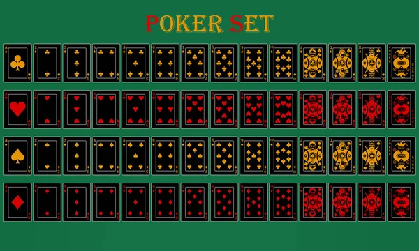 Yeşil bir arka plan üzerinde siyah ve sarı izole kartları ile Poker oyunu.