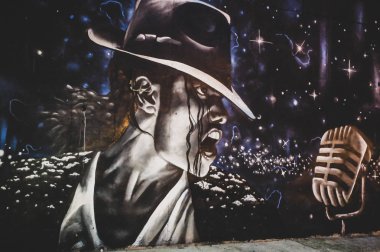 Asturias, İspanya - Mar 1th 2019 Graffiti Michael Jackson