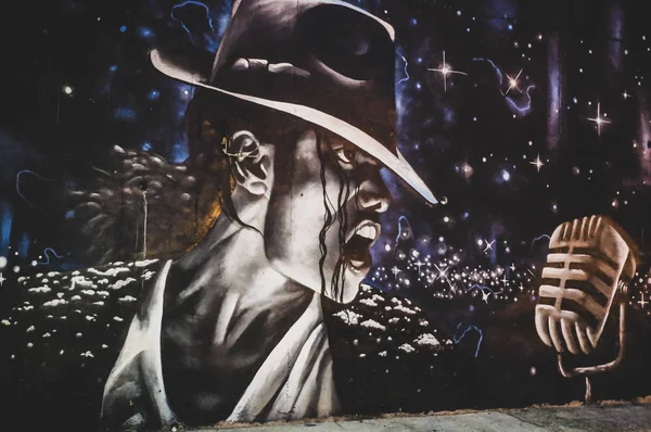 Asturias, İspanya - Mar 1th 2019 Graffiti Michael Jackson