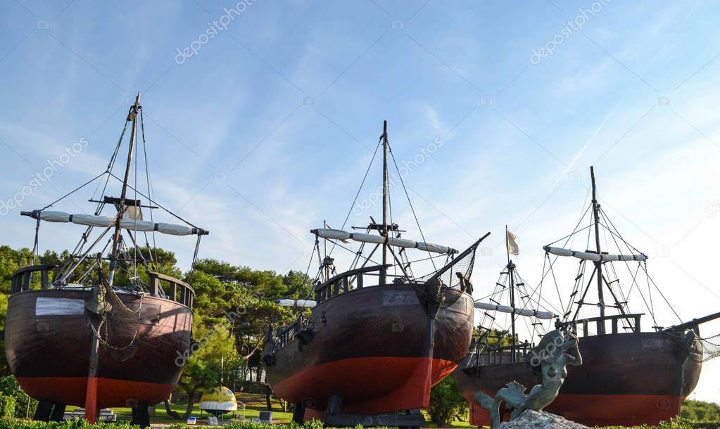 The Caravels of Christopher Columbus in front