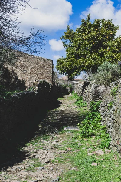 ruins of houses in abandoned village of granadilla in caceres spain