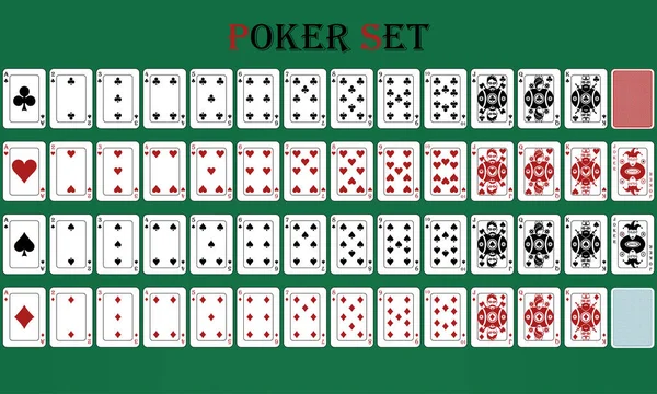Juego Póquer Cartas Aislado Con Reversa Sobre Fondo Verde Archivo — Vector de stock