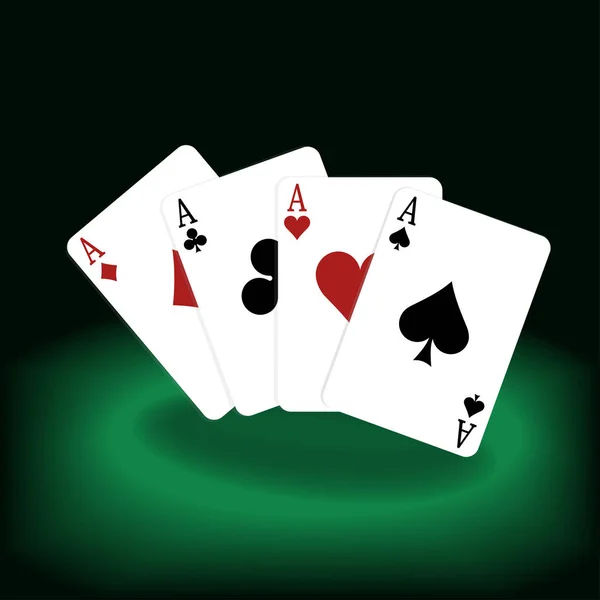 Ilustración Cartas Aces Poker Sobre Fondo Verde Negro — Vector de stock