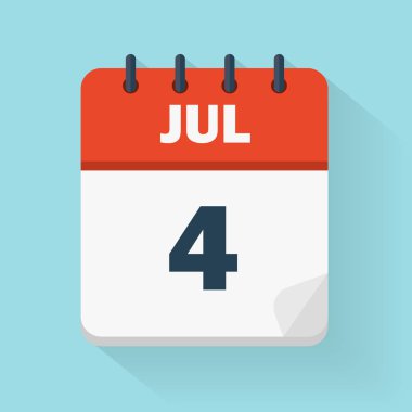 4 Temmuz. Vektör biçiminde günlük takvim simgesi. Tarih, saat, gün, ay. Resmi tatiller