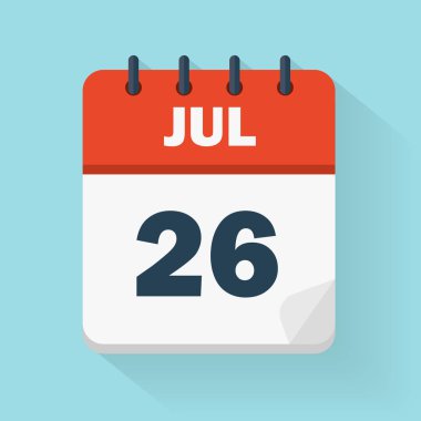 26 Temmuz. Vektör biçiminde günlük takvim simgesi. Tarih, saat, gün, ay. Tatil