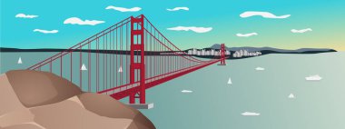 San Francisco, Kaliforniya'daki Golden Gate Köprüsü gün batımının vektörel illüstrasyonu