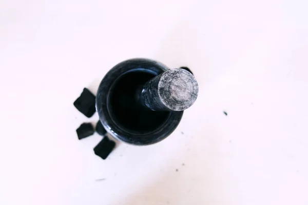 Granieten Mortel Met Stamper Medicinale Kolen — Stockfoto
