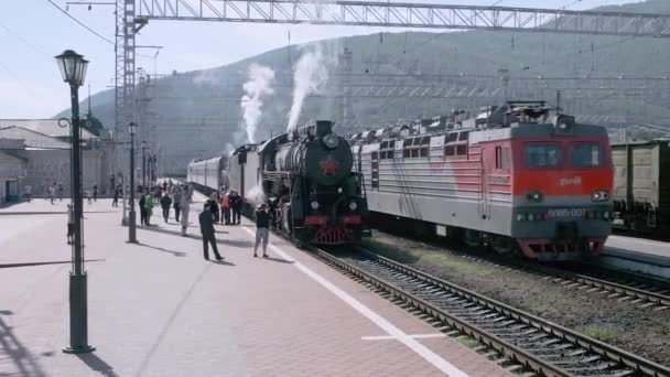 Slyudyanka Regione Irkutsk Russia Agosto 2018 Vecchi Costi Locomotiva Turistica — Video Stock