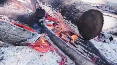 Video ateş yanan odun durma sırasında.