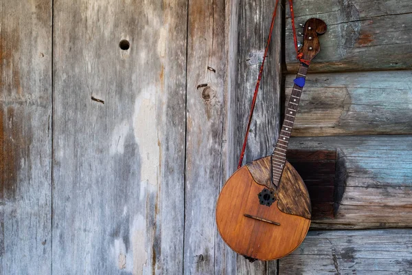 Давньоруський Balalaika Тлі Дерев Яні Дошки Національного Російського Інструменту Ballaika — стокове фото