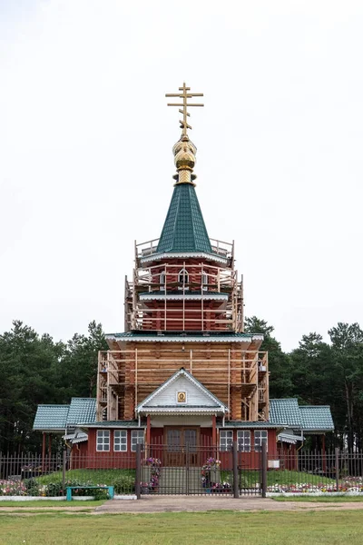 Ust Uda Irkutsk Ryssland Augusti 2018 Fasad Byggnadsställningar Tempel Epiphany — Stockfoto