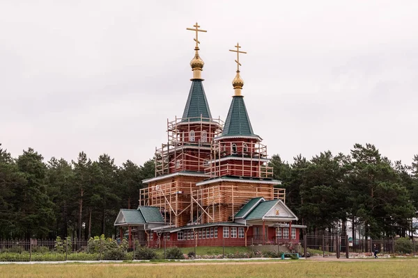 Ust Uda Region Irkutsk Rusko Srpna 2018 Fasádní Lešení Chrámu — Stock fotografie