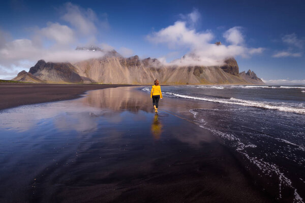 Stokksnes beach with Vestrahorn mountains in background in Icela