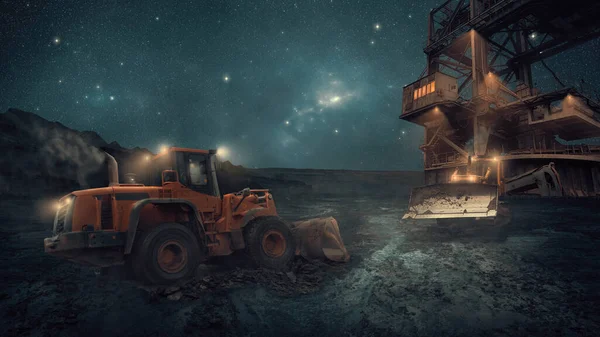 Open Pit Mine War Machines Mystical Post Apocalyptic Wasteland — Stock Photo, Image