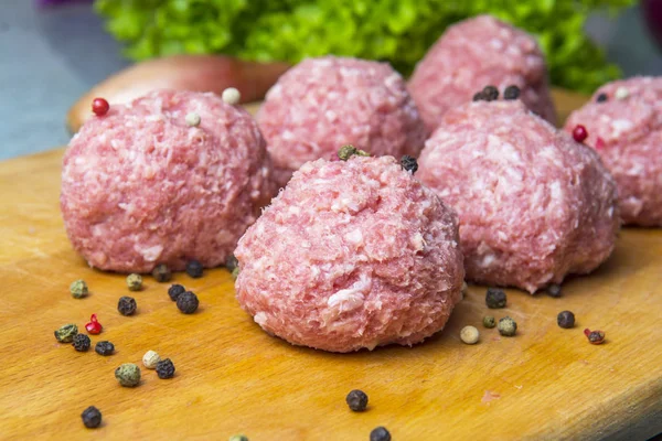 Raw Mince Patties Cooking Cutlets Prepared Cutting Board — Stock Photo, Image