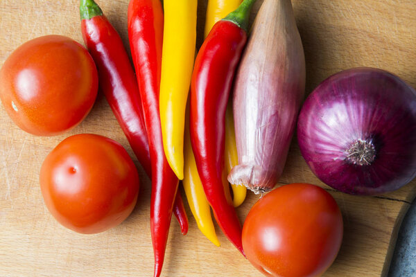 vegetable mix on the kitchen board. Vegetarian food