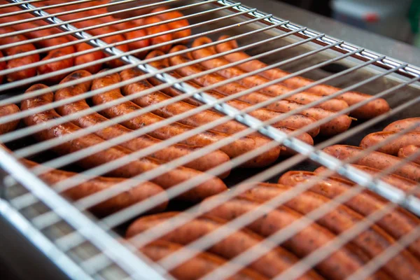 Sausages Grilled Cooking Sausages Barbecue Fast Food Lattice Bbq — Stock Photo, Image