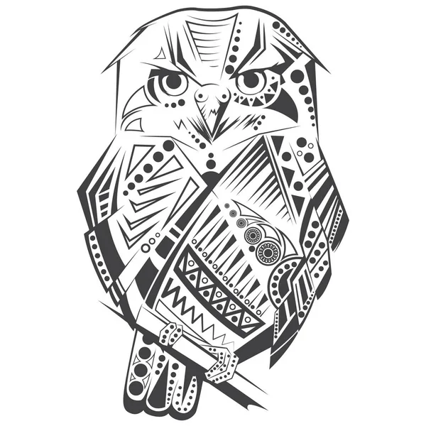 Dessin Tatouage Hibou Noir Blanc — Image vectorielle