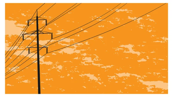 Elektrische Pole Achtergrond Zonsondergang Oranje — Stockvector