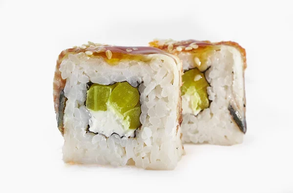 Sushi Węgorzem Morskim Białej Płycie — Zdjęcie stockowe