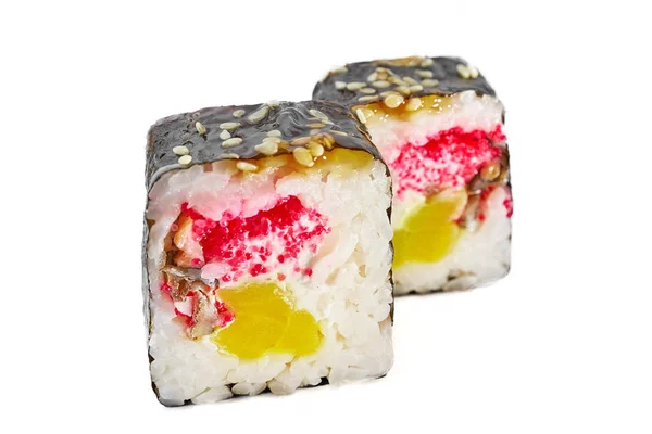 Sushi Dengan Belut Laut Piring Putih — Stok Foto