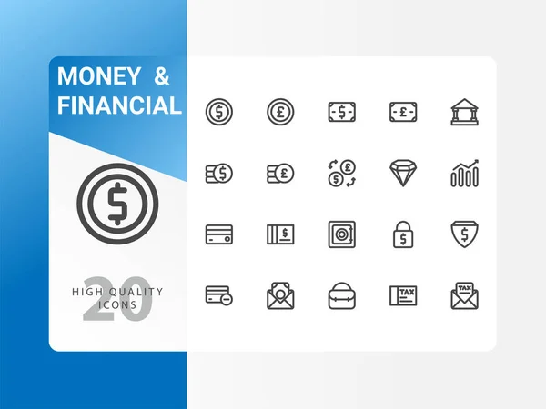 Para ve Finansal ikon paketi beyaz arka planda izole edildi. Web sitesi tasarımın için, logo, uygulama, UI. Vektör grafik çizimi ve düzenlenebilir felç. EPS 10.