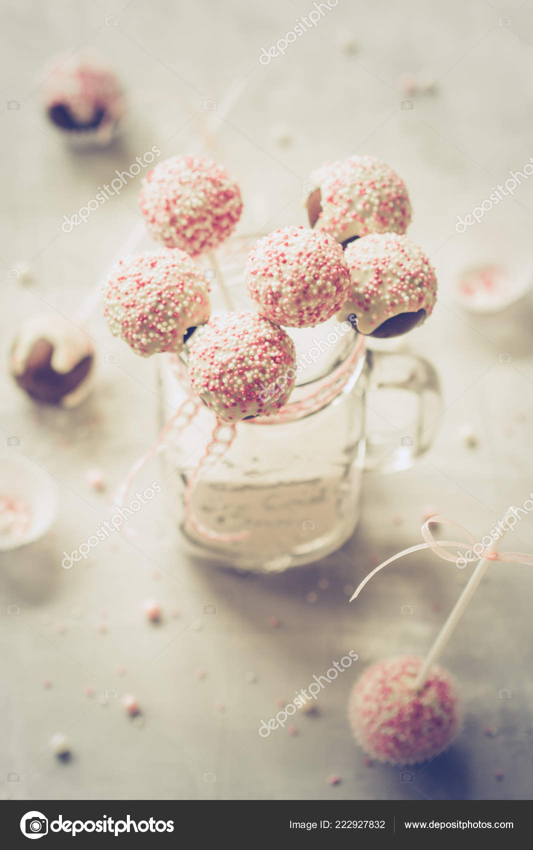 White Pink Cake Pops Mason Jar Stock Photo Locrifa 222927832