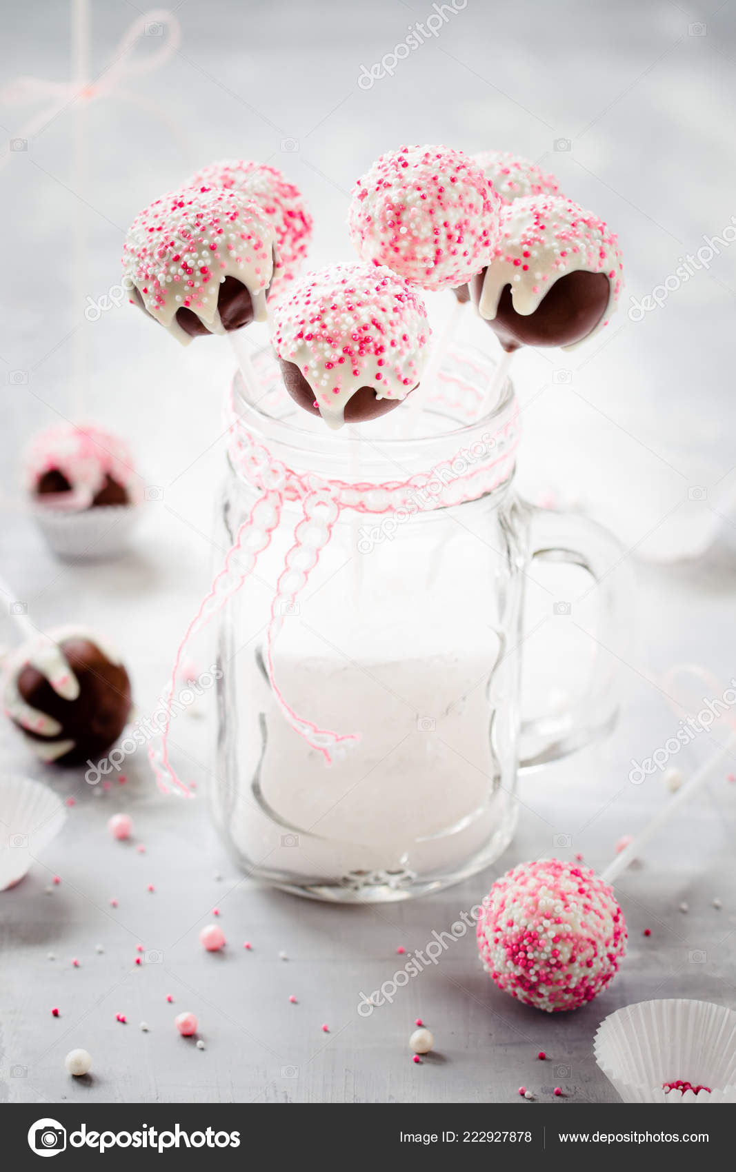 White Pink Cake Pops Mason Jar Stock Photo Locrifa 222927878