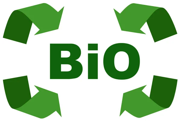 Símbolo Productos Tecnologías Naturales Inscripción Bio Rodeada Cuatro Estelas Verdes — Foto de Stock
