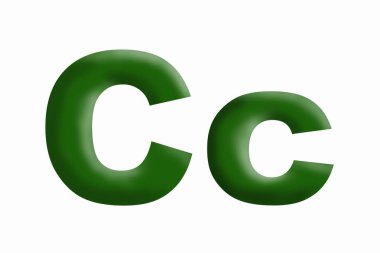 C alfabesinin harfi, hacimsel harf, çimenli yeşil, büyük ve küçük.