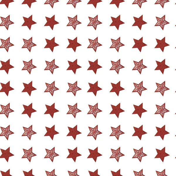 Бесшовный Узор Рождественские Открытые Звезды Красного Цвета Белом Фоне — стоковое фото