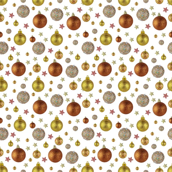 Seamless Pattern Christmas Decorations Balloons Stars Isolated White Background — Stock Photo, Image