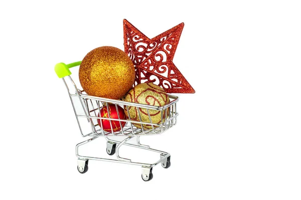 Dekorace Vánoce Nový Rok Košíku Hypermarketu Nakupování Dovolenou — Stock fotografie