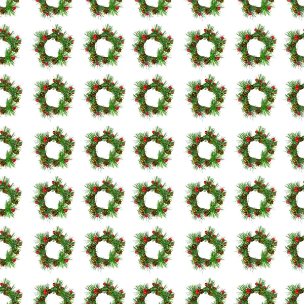Ein Nahtloses Muster Von Weihnachtskränzen Mit Dekorationen Symbol Für Weihnachten — Stockfoto