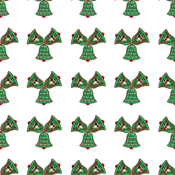 Seamless Pattern Bells Figures Santa Claus Wishes Merry Christmas New — Stock Photo, Image