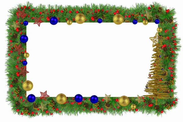 Decorative Frame Spruce Branches Colorful New Year Decoration Edges — Stock Photo, Image