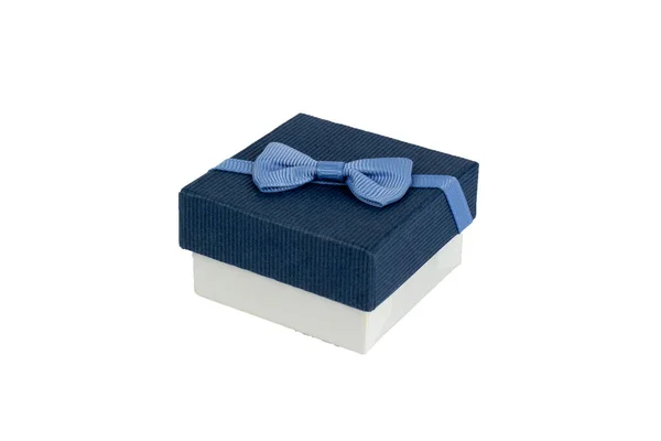 Cardboard Gift Box Dark Blue Lid Blue Bow — Stock Photo, Image