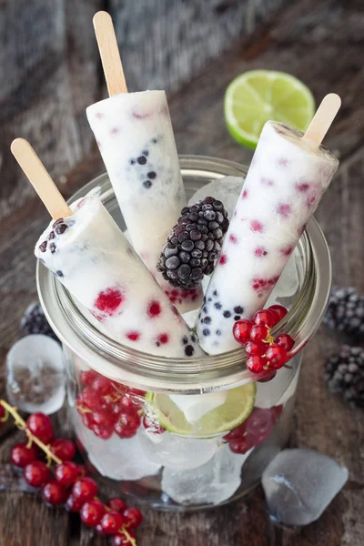 Paletas Yogur Congeladas Con Bayas Frescas Verano —  Fotos de Stock