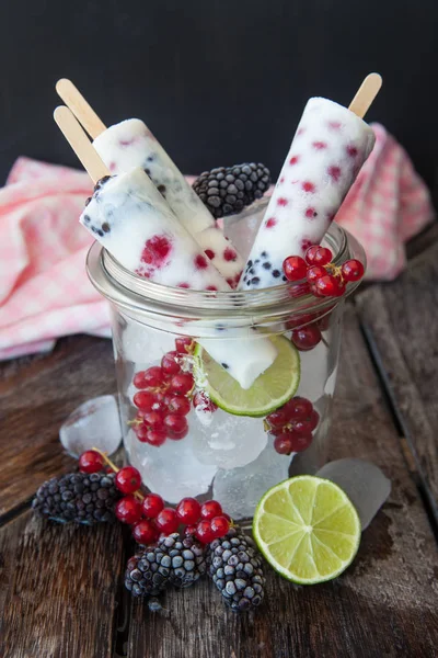 Popsicles Yaourt Surgelées Aux Baies Fraîches Été — Photo