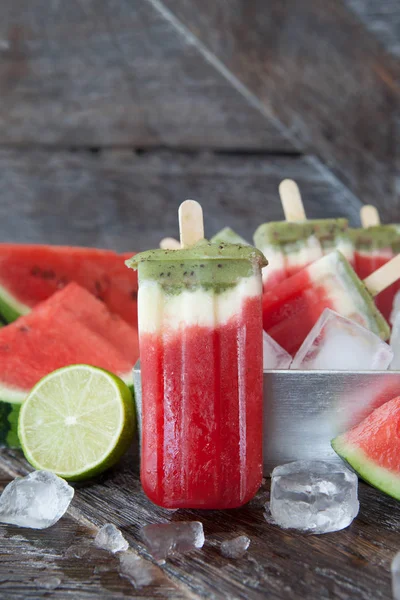 Homemade Fruity Ice Cream Popsicles Fresh Water Melon — Stock Photo, Image