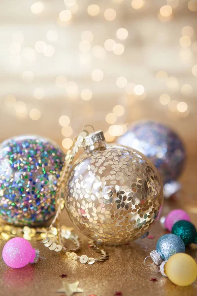 Glittery Christmas Decorations Front Festive Lights — Stock Photo, Image