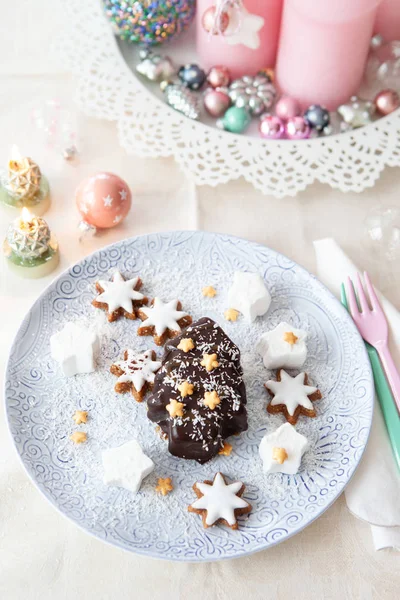 Chocolate Covered Ice Cream Christmas Tree Shape Coconut — Stock Photo, Image