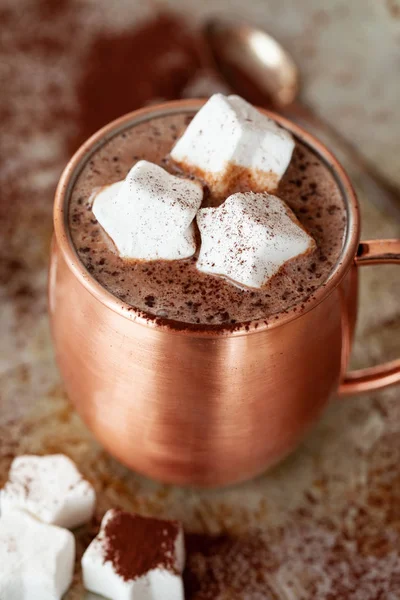 Taza Chocolate Caliente Con Malvaviscos Forma Estrella — Foto de Stock