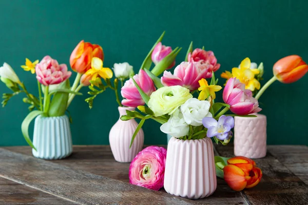 Little Bouquets Made Bright Cheerful Spring Flowers — Stok fotoğraf